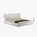 Minimalist Double Bed With White Leather Headboard and Soft Bedding 3d model