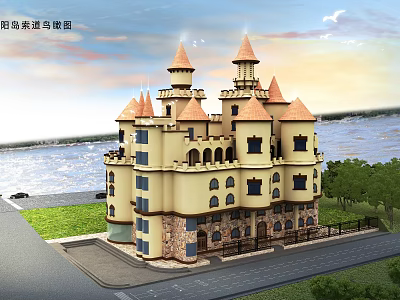 Birds Eye View Planning Of Castle Style Hot Spring Resort Hotel By Riverside Architectural Design 3d model