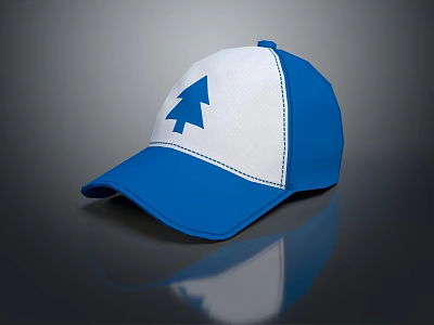 Blue And White Baseball Cap With Blue Pine Tree Design On Front 3d model Blue And White Baseball Cap With Blue Pine Tree Design On Front 3d model
