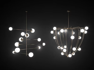 Modern Contemporary Chandeliers With Metal Frames And White Spherical Bulbs Geometric And Heart Shaped Designs 3d model