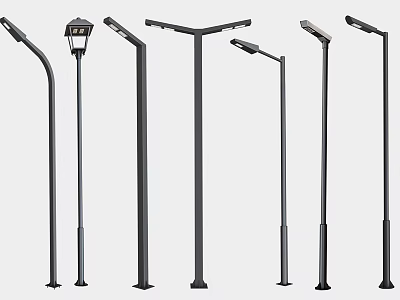 Outdoor Lights With Various Design Lamp Posts And Different Light Heads 3d model