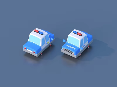 Two Blue Police Car Toy Models With Red Lights And Miniature Design 3d model