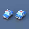 Two Blue Police Car Toy Models With Red Lights And Miniature Design