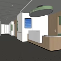 Modern Hospital Outpatient Clinic Corridor With Reception Desk Green Cabinets And Glass Doors
