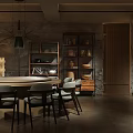 Modern Living Room Interior with Curved Wall Lighting Beige Sofa Cushions Wooden Table Chairs Rug