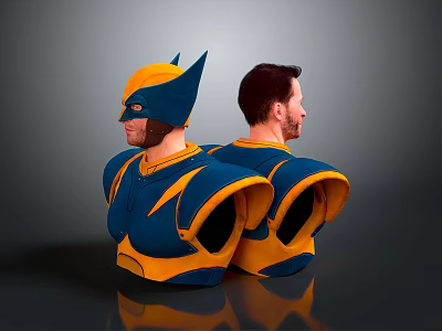 Game Movie Character Blue Yellow Costume With Helmet And Shoulder Armor Design 3d model