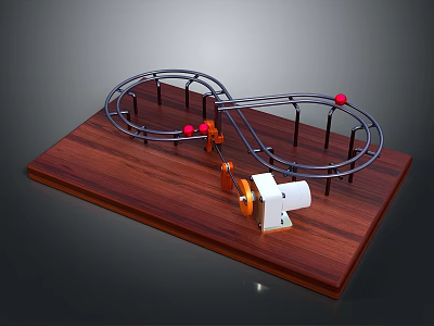 Marble Run Toy With Wooden Base Curved Metal Tracks Red Balls And Mechanical Device 3d model
