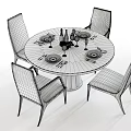 Modern Dining Table Set With Chairs Fruits Wine Glasses And Tableware 3d model