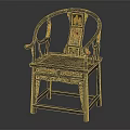 Traditional Chinese Style Wooden Armchair With Curved Armrests And Decorative Carvings