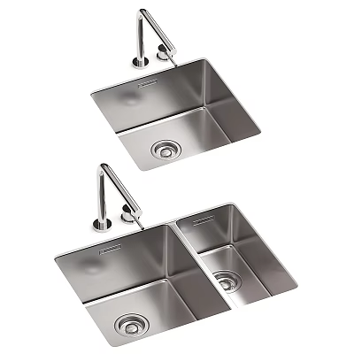 Stainless Steel Kitchen Sink With Single And Double Bowl Designs And Faucet 3d model