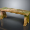 Rustic Wooden Bench With Natural Green Mossy Surface And Solid Legs 3d model