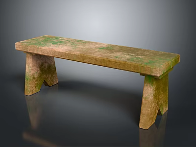 Rustic Wooden Bench With Natural Green Mossy Surface And Solid Legs 3d model
