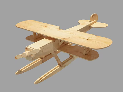 Wooden Doll Biplane Model With Handcrafted Design And Classic Wing Structure 3d model