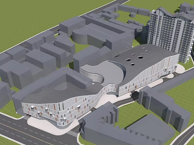 Contemporary Commercial Street Featuring Unique Curved Roof Design And Urban Buildings 3d model