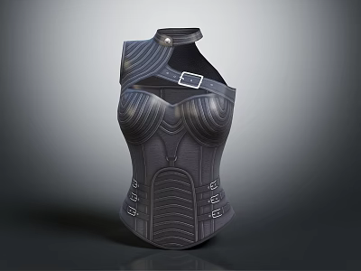 Structured Black Corset With Metal Buckles And Shoulder Straps Design 3d model