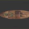 Brown Wooden Boat With Red Masts White Sail Deck Equipment And Green Components