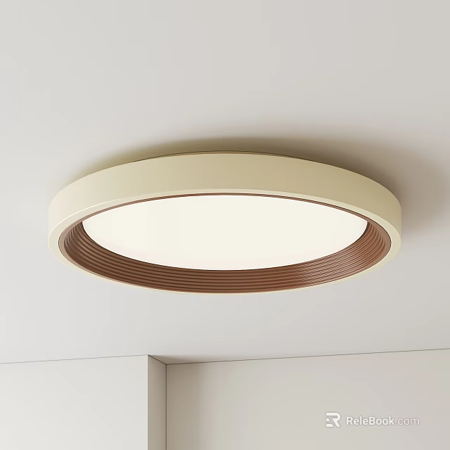 Modern Round Ceiling Light With White Shade And Brown Trim For Interior 3d model 
