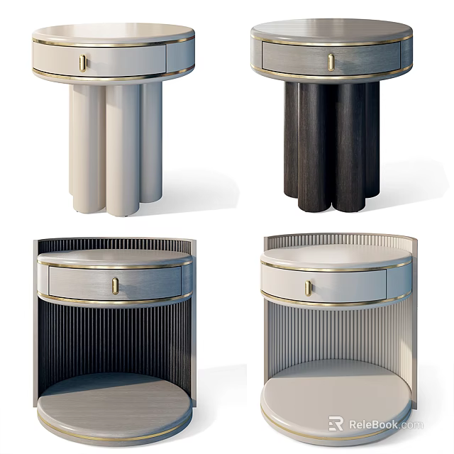 Stylish Modern Wooden Nightstand With Round Top Drawer White Black Striped Design 3d model 