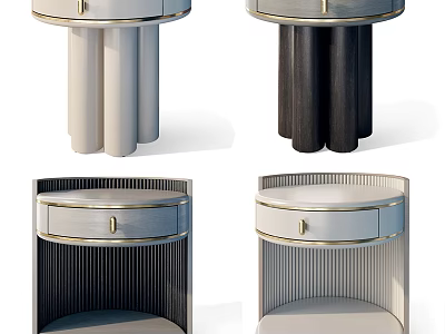 Stylish Modern Wooden Nightstand With Round Top Drawer White Black Striped Design 3d model