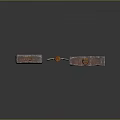Three Ancient Weapons With Wooden Handles Shovel Shaped Metal Heads And Red Wraps