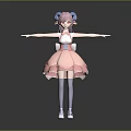 Anime 3D Character Girl With Blue Ram Horns Pink Petal Dress And Outstretched Arms