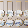 New Chinese Round Frame Painting Round Decorative Painting 3d model