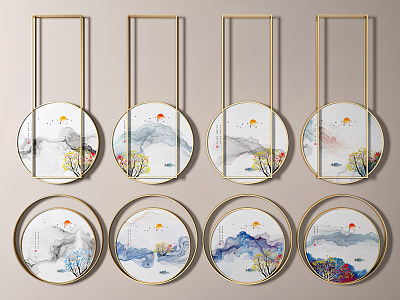 New Chinese Round Frame Painting Round Decorative Painting 3d model