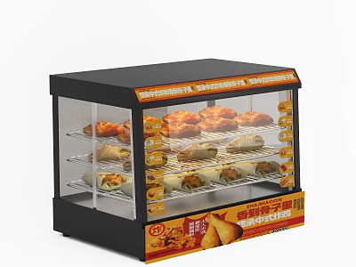 Heated Food Display Cabinet Kitchen Appliance With Various Snacks And Pastries 3d model