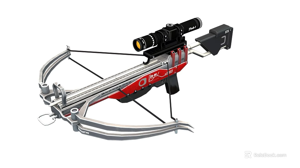 Red And Silver Tactical Crossbow With Scope And Metal Bow Arms Design 3d model 