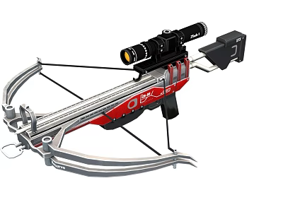 Red And Silver Tactical Crossbow With Scope And Metal Bow Arms Design 3d model