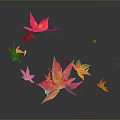 Red and Pink Autumn Leaves Floating with Reflection on Dark Background 3d model