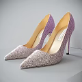Glittery Purple and Gold Pointed Toe High Heels with Stiletto Heel and Brand Label
