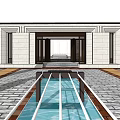 New Chinese style gate building net gate wall 3d model