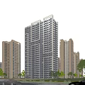 Modern High Rise Residential Buildings With Green Trees And Blue Sky Background