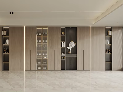 Modern Wine Cabinet Design With Glass Doors And Wooden Frame In Living Area 3d model