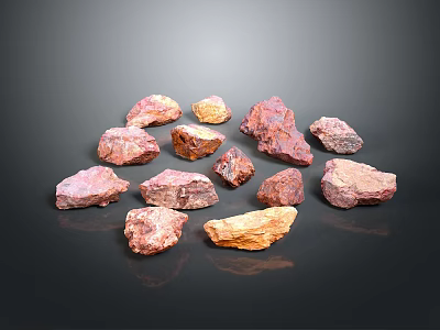 Natural Stones And Wood Pieces With Various Colors And Shapes On Black Background 3d model