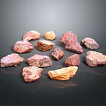 Natural Stones And Wood Pieces With Various Colors And Shapes On Black Background