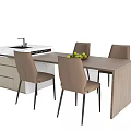 Modern Dining Table Set with Rectangular Wooden Top and Four Brown Chairs 3d model