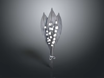 Lily of the Valley Bouquet With Green Leaves And White Bell Flowers Tied With Ribbon 3d model