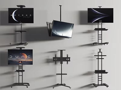Various Televisions Displayed With Different Floor Stands And Mount Designs 3d model