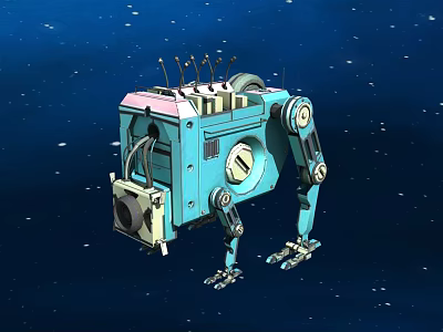 Smart Machine Robot With Mechanical Legs Antennas And Circular Dashboard In Starry Space 3d model