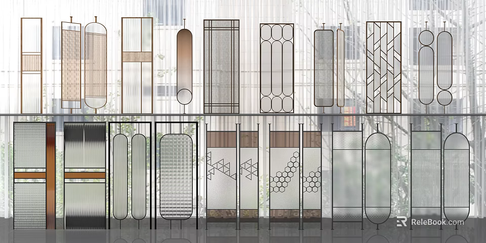 Creative Room Divider Designs Featuring Geometric Patterns And Glass Elements 3d model