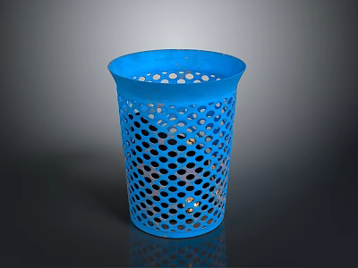 Blue Perforated Plastic Wastebasket with Hollow Design for Home Office Use 3d model