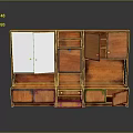 Wooden Storage Cabinet With White Doors Open Shelves Multiple Drawers And Storage Spaces