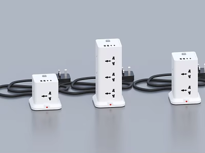 White Switch Panels With Multiple Sockets And Black Wires For Home Use 3d model