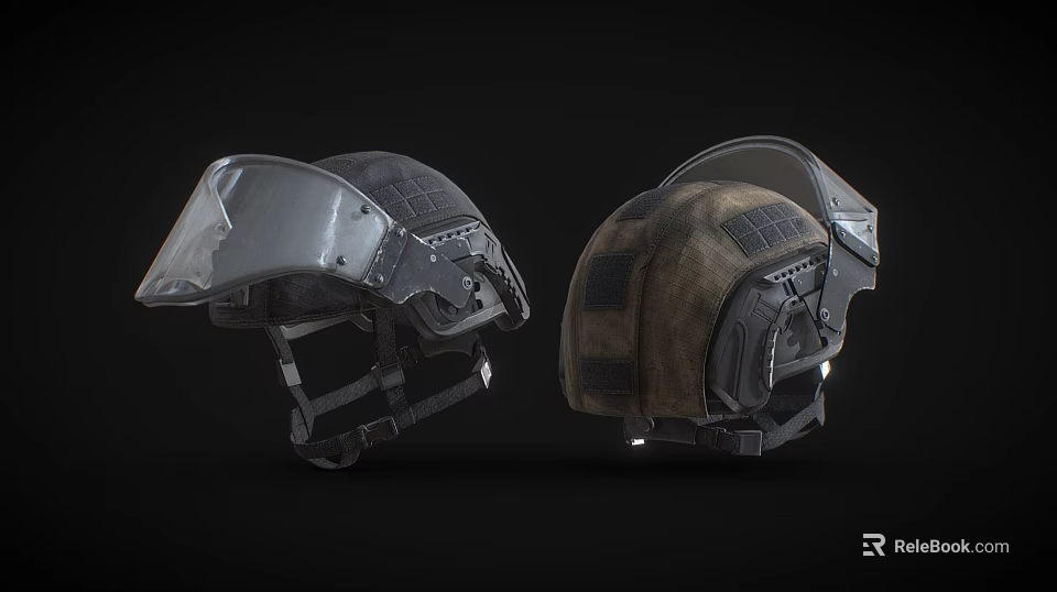 Tactical Protective Helmet With Transparent Visor Dual Color Mesh Panel And Straps 3d model 