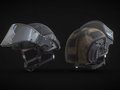 Tactical Protective Helmet With Transparent Visor Dual Color Mesh Panel And Straps 3d model