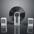 Sleek Computer Speakers With Retro Vinyl Record Design And White Satellite Units