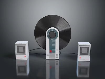 Sleek Computer Speakers With Retro Vinyl Record Design And White Satellite Units 3d model
