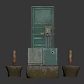 Green Industrial Control Cabinet With Concrete Bases And Metal Components